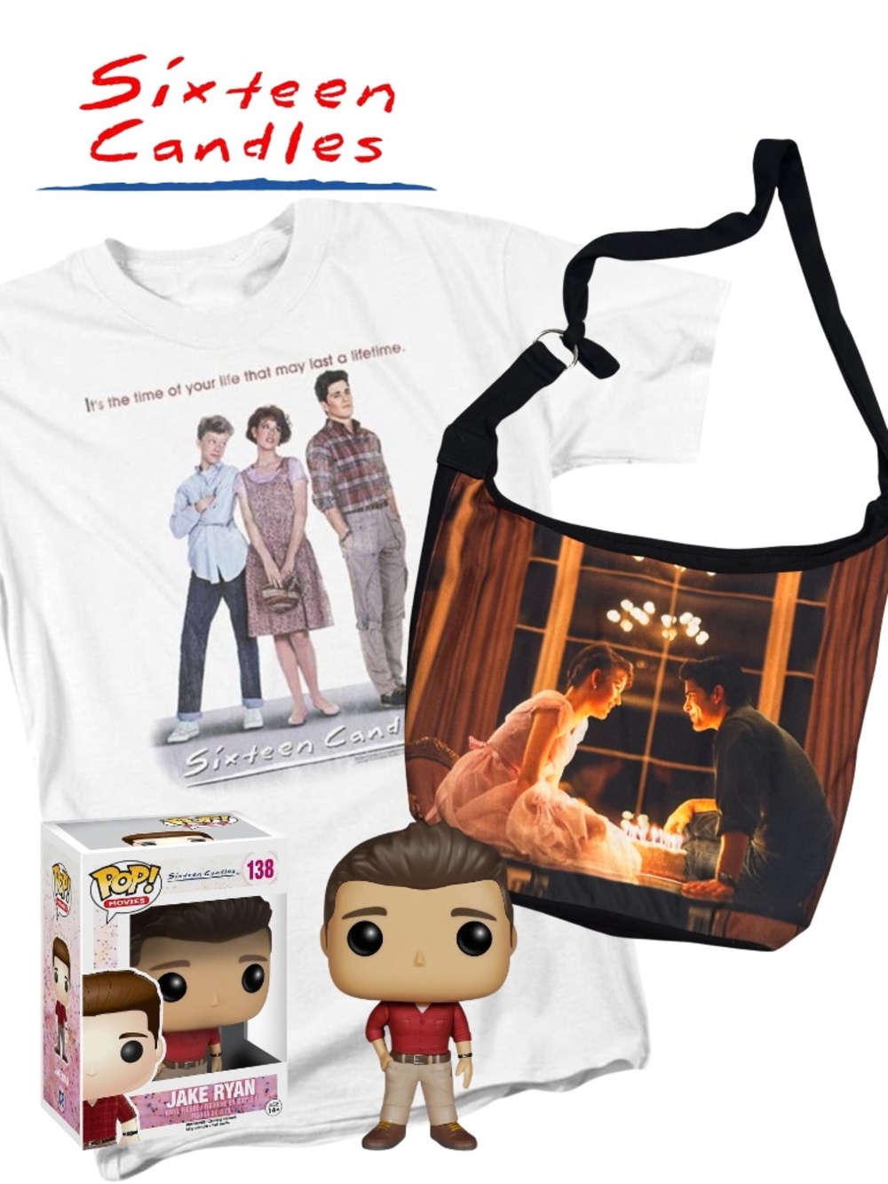 Sixteen Candles 80s Classic Romantic Comedy Bundle - Bag, Tee, Funko